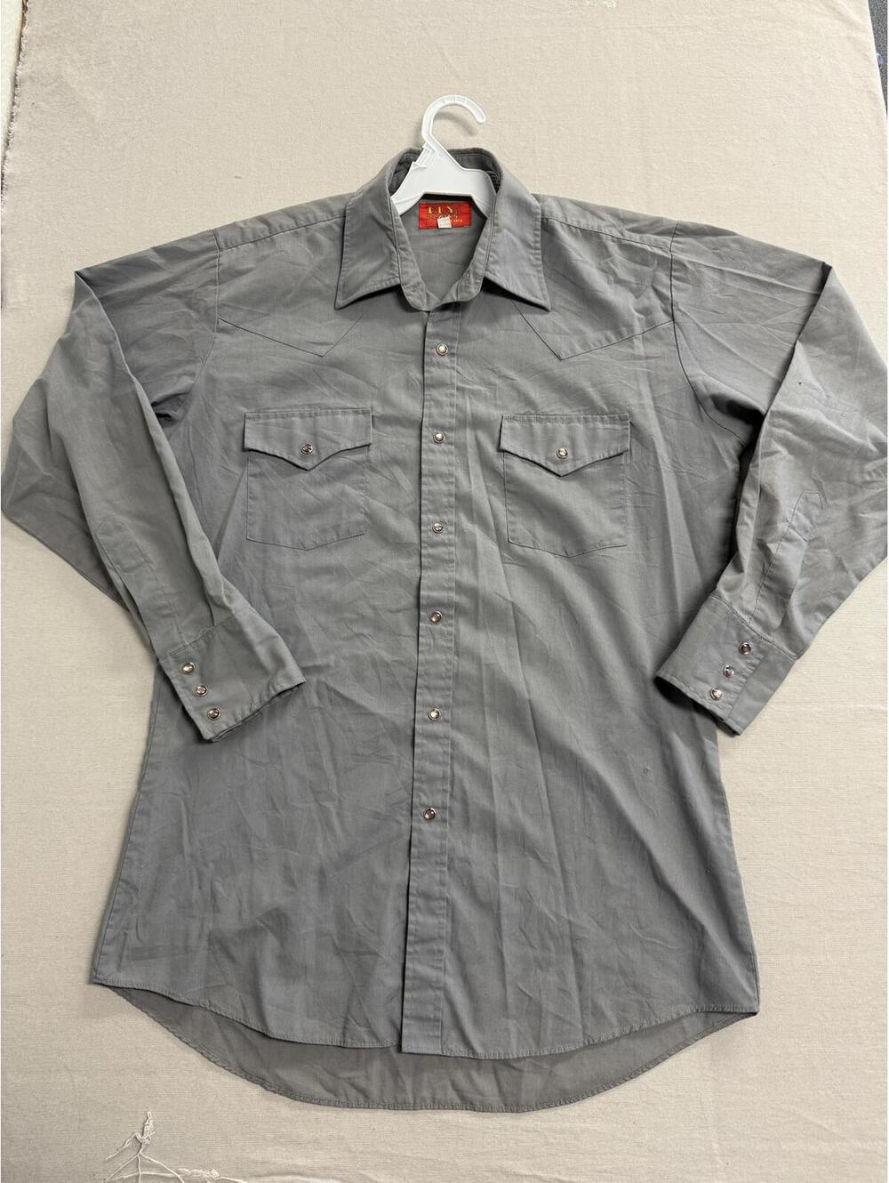 Vintage Solid Gray Pearl Snap - Ely Plains 15.5 32-33 - M